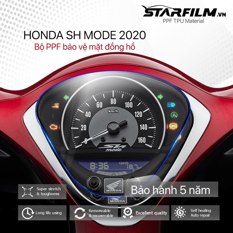 Honda SH Mode PPF TPU chống xước tự hồi phục mặt đồng hồ